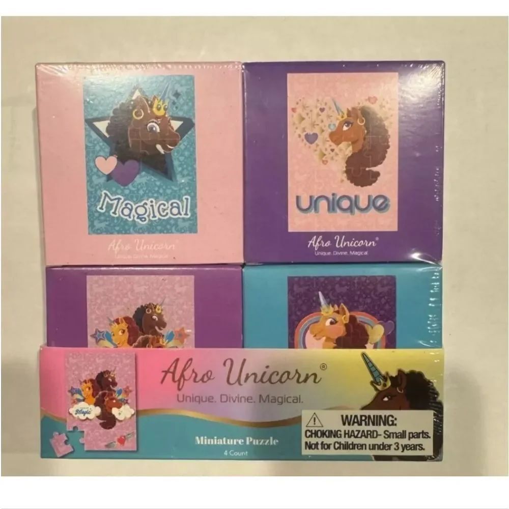 🧩New York Puzzle Co. Afro America Unicorn 20 Piece Mini Puzzles Set of 4